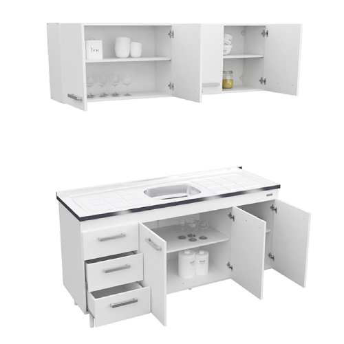 Alacena y Bajo Mesada 1,60m 4 puertas 3 cajones MDP | Combo Cocina - Imagen 2